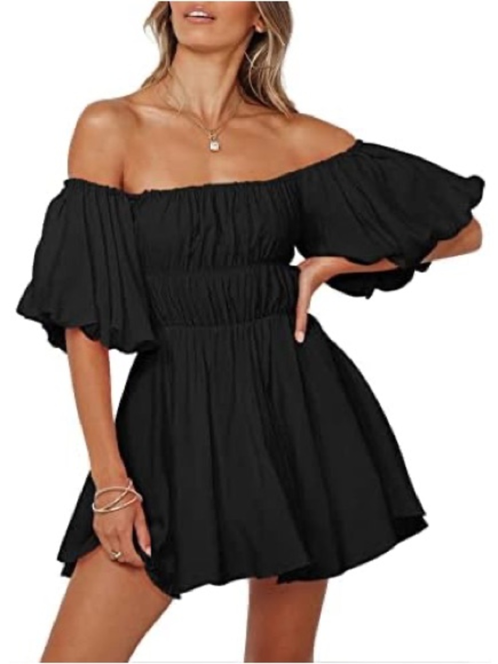 Cotton Candy Black One-Shoulder Ruffle Mini Dress